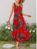 Palm Leaves V -Neck Sleeveless Summer Dress